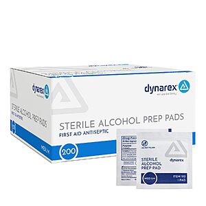 200-Ct Dynarex Medium Alcohol Prep Pads w/ 70% Isopropyl Alcohol