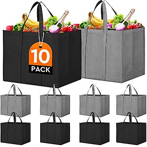 Prime Members: 10-Pk WISELIFE Large Foldable Reusable Grocery Tote Bags $16 + Free S&H