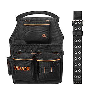 14-Pocket VEVOR Heavy Duty Tool Belt Pouch w/ Adjustable Waist (32"-50")