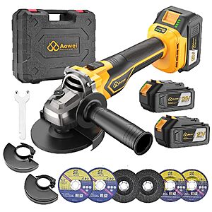 AOWEI 4-1/2" Brushless Cordless Angle Grinder w/ 2x 4.0Ah Batteries & Charger