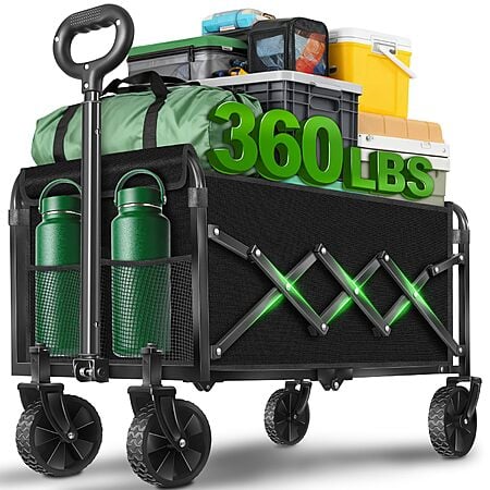 360lb Capacity Foldable Collapsible Wagon Cart w/ All-Terrain Wheels (Black) $29.10 + Free Shipping w/ Prime or on $35+