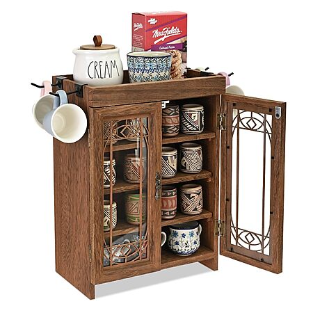 Ikee Design 4-Tier Wooden Countertop Storage Cabinet w/ Adjustable Shelves & Doors, 14.8"W x 6.1"D x 14.4"H (Brown) $28.04 + Free Shipping w/ Prime or on $35+