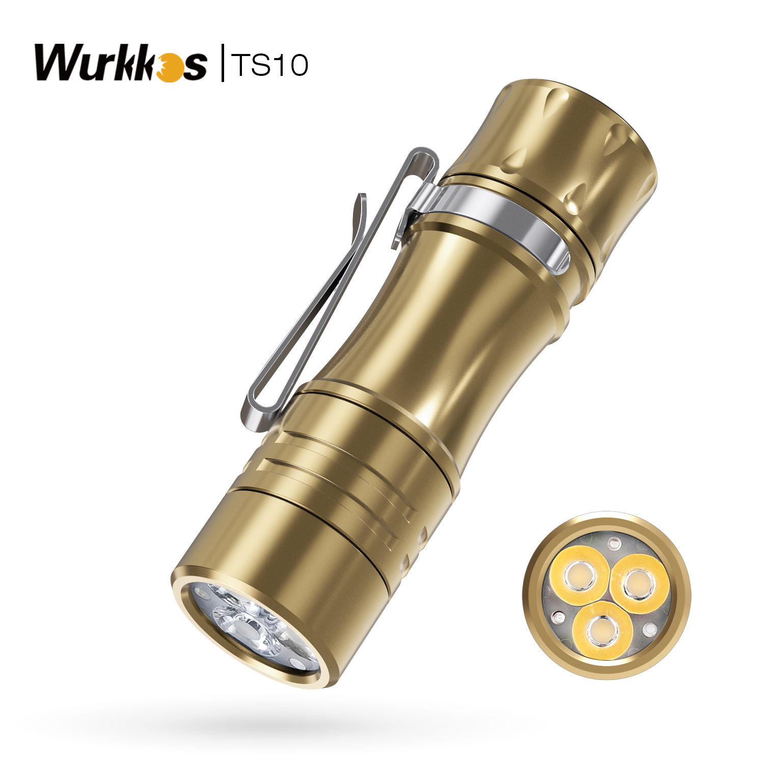 Wurkkos Brass TS10 Powerful Mini 14500 EDC Flashlight with 3* 90 CRI