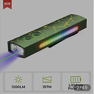 Wurkkos HD01 PRO Flat EDC Flashlight, 365nm UV, Green Laser, White Flood LED, RGB Side Light, Magnetic Tail