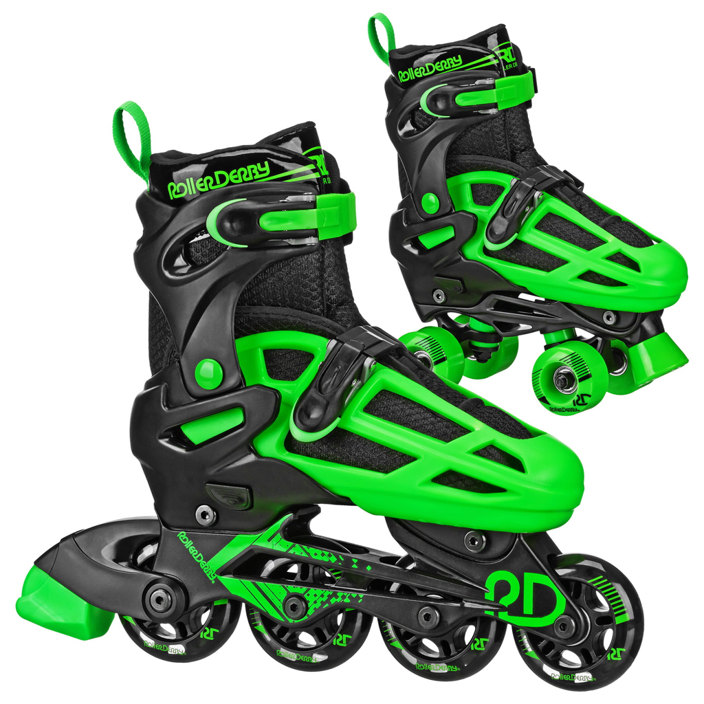 Roller Derby 2n1 Adjustable Boys Skates Medium (3-6) Black/Green - $26.97