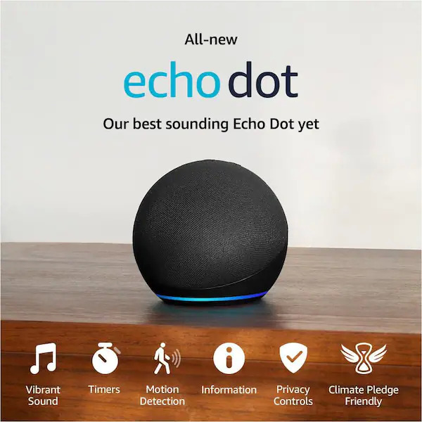 Amazon Echo Dot (5th Gen, 2022 Release) Smart Speaker with Alexa Charcoal, Grey $30
