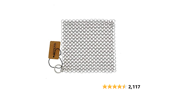 Cast Iron Cleaner 6" x 6.3" Premium 316L Stainless Steel Chainmail Scrubber for Skillet, Wok, Pot, Pan; Pre-Seasoned Pan Dutch Ovens Waffle Iron Pans Scraper Cast - $8.99