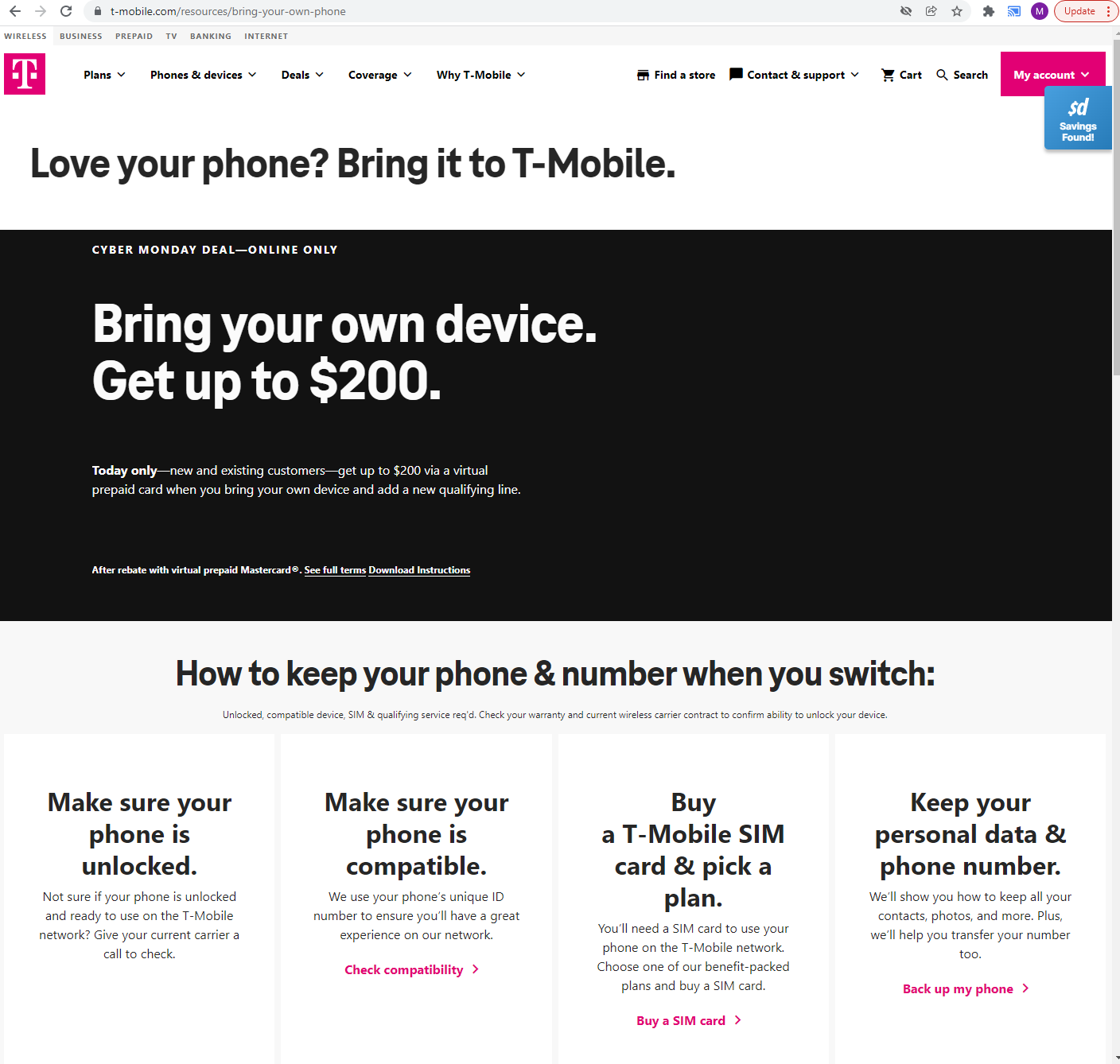 TMobile Cyber Monday BYOD Add a new qualifying line get 200 or 100