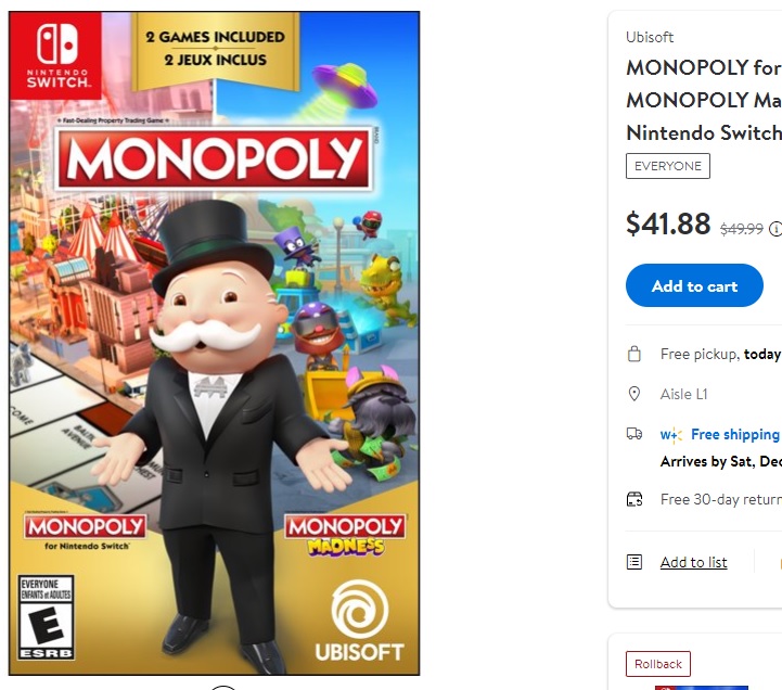 Monopoly & Monopoly Madness Switch Xbox1 PS4 $41.88+Tax Walmart (Price Match Op)