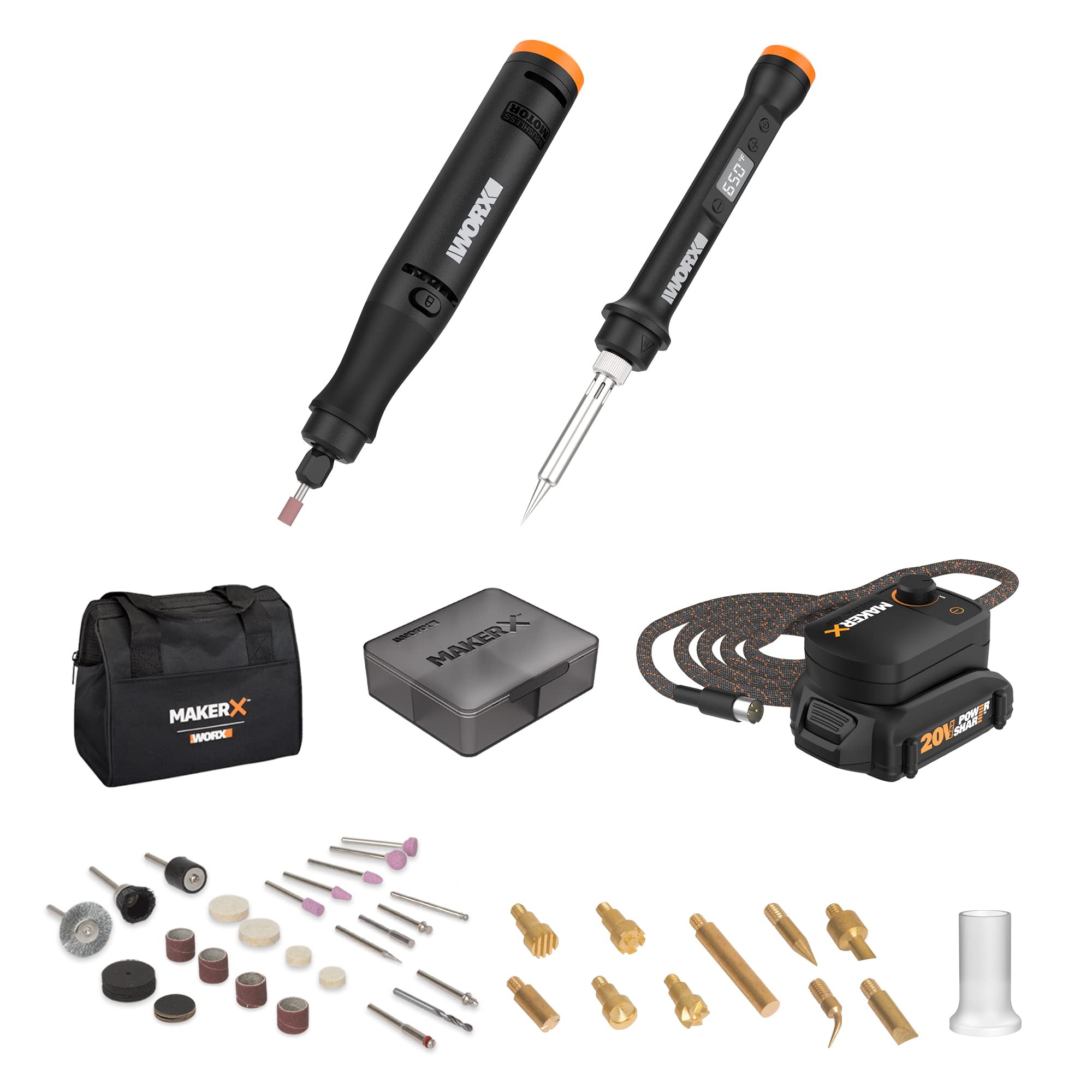 Worx MakerX Rotary tool + 54 pc kit, digital soldering iron ...