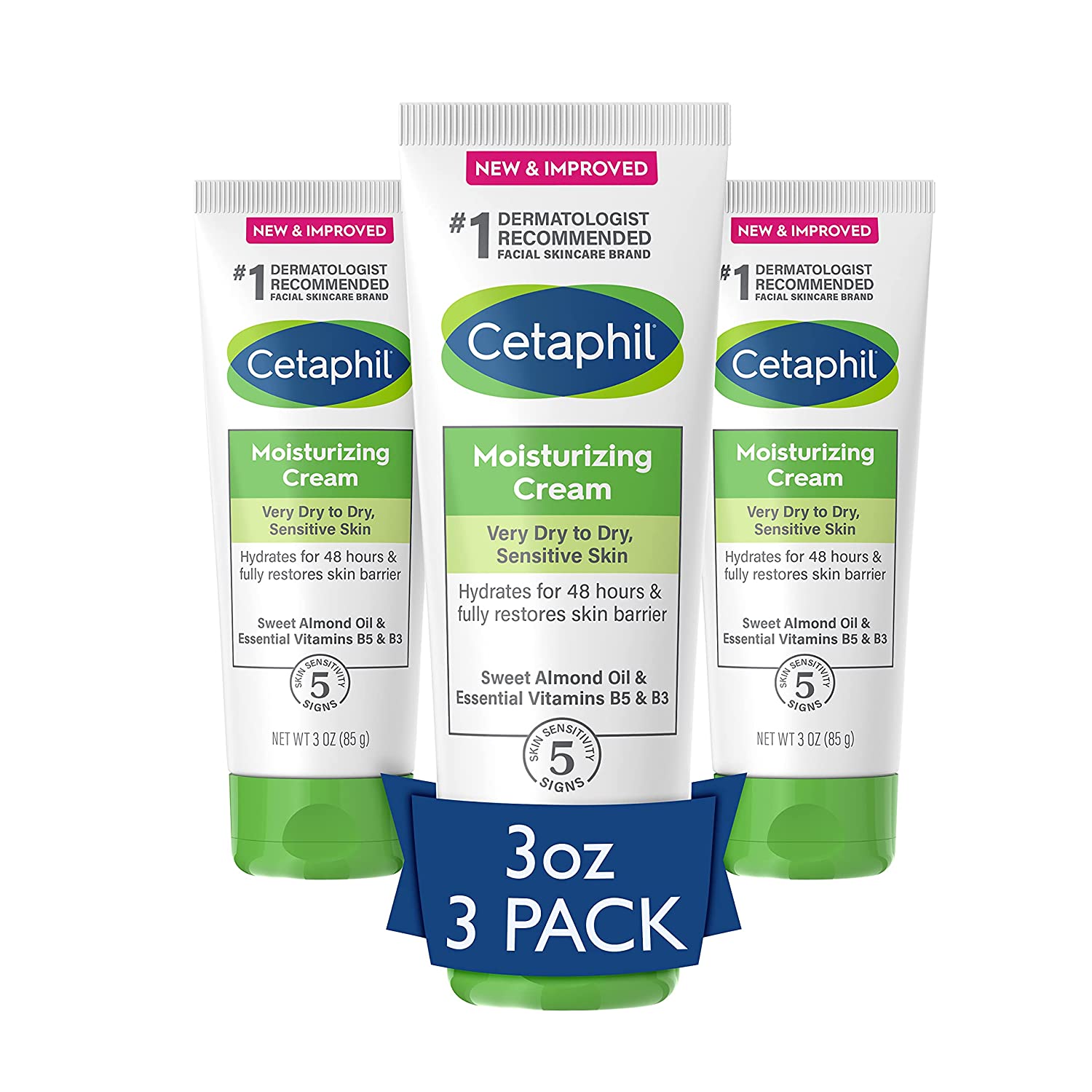 CETAPHIL Hydrating Moisturizing Cream for Dry to Very Dry, Sensitive Skin, NEW 3 oz Pack of 3, Fragrance Free, Non-Comedogenic, Non-Greasy (YMMV)