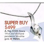 Sirena 1/4 ct. t.w. Diamond Pendant in 14k White Gold for $499.00