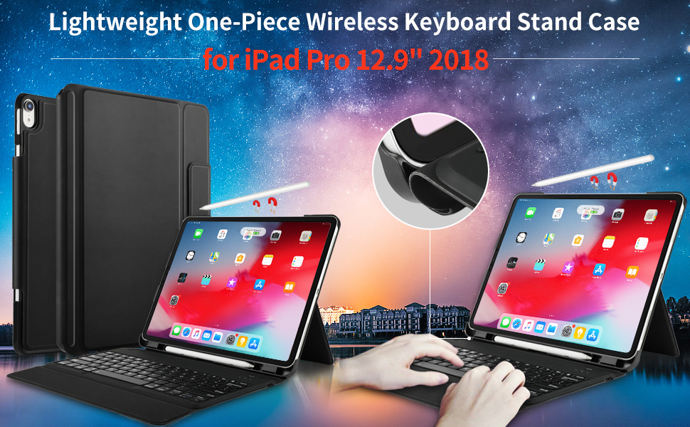 IVSO iPad Pro 12.9 Case with Keyboard 2018-3rd Gen One-Piece Wireless Keyboard Stand [Compatible Apple Pencil Charging] Auto Wake Sleep Keyboard Case for iPad Pro 12.9 2018 $19.99