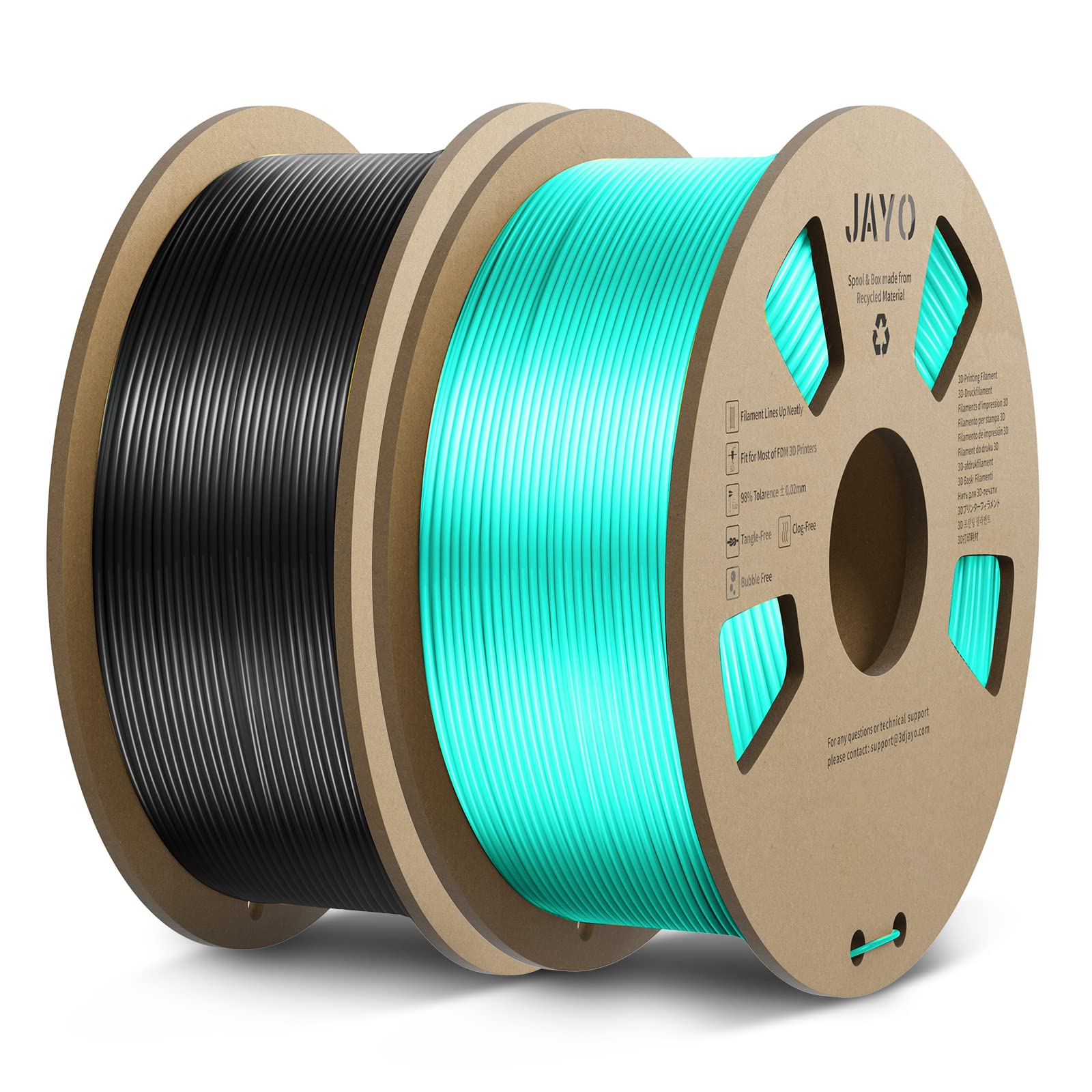 3D Printer Silk Filament Bundle, JAYO 1.1KG Silk PLA Filament 1.75mm, Black+Green