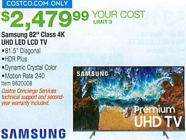 Costco Wholesale Black Friday: 82&quot; Samsung UN82NU800DFXZA 4K UHD LED LCD TV for $2,479.99 ...