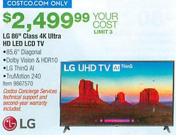 Costco Wholesale Black Friday: 86&quot; LG 86UK7570PUB 4K Ultra HD LED LCD TV for $2,499.99 ...
