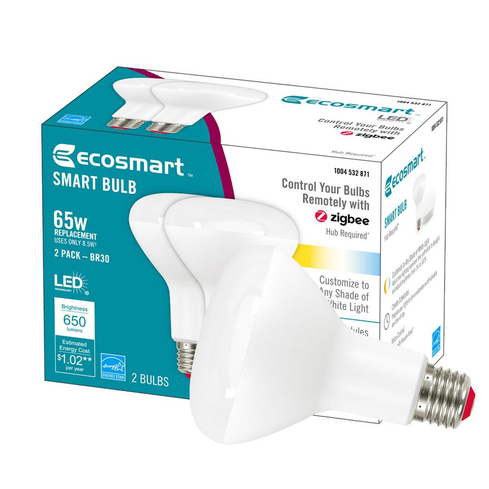 Ecosmart 2 Pack Led White Tunable Dimmable Smart Bulb A19 9 97 Br30 4 97 Fs