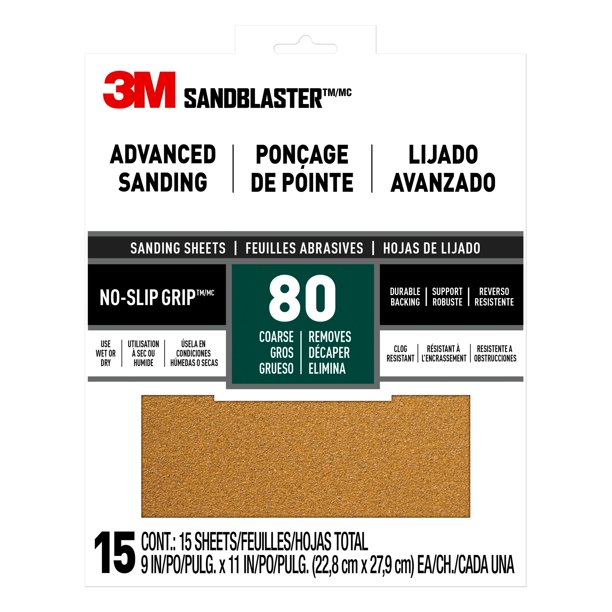 3M sandpaper, 15 pack full sheets, various grits $3.69-4.97 - Walmart