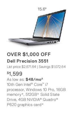 Dell Technologies Black Friday Dell Precision 3551 15 6 Laptop 10th Gen Intel Core I7 Processor 4gb