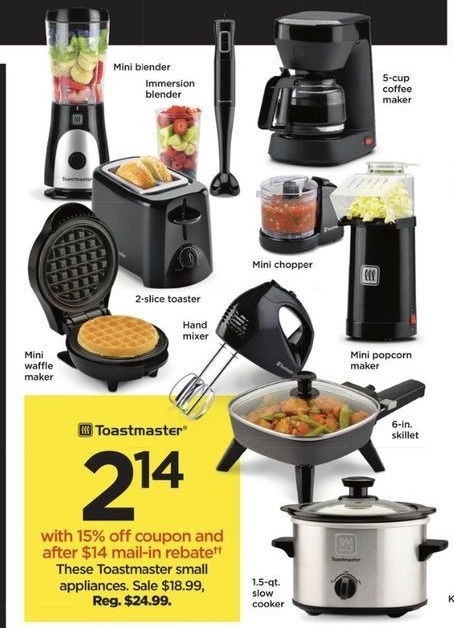Kohl's Black Friday: Toastmaster Mini or Immersion Blender, Mini Chopper or 5-Cup Coffee Maker, w/ Coupon for $2.14 after $14 rebate