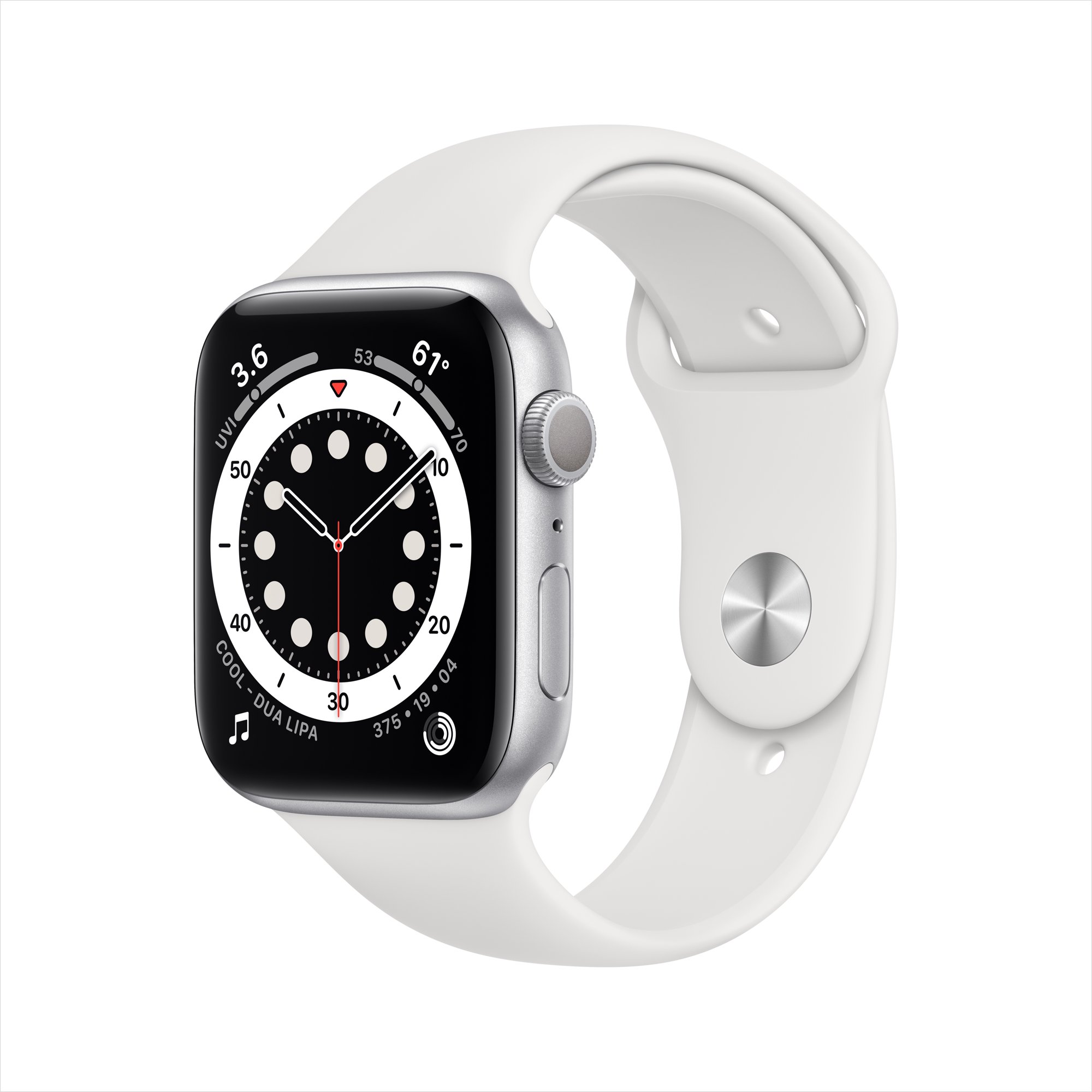 Apple Watch Series 6 GPS, 44mm Silver Aluminum Case with White Sport Band - Regular $245