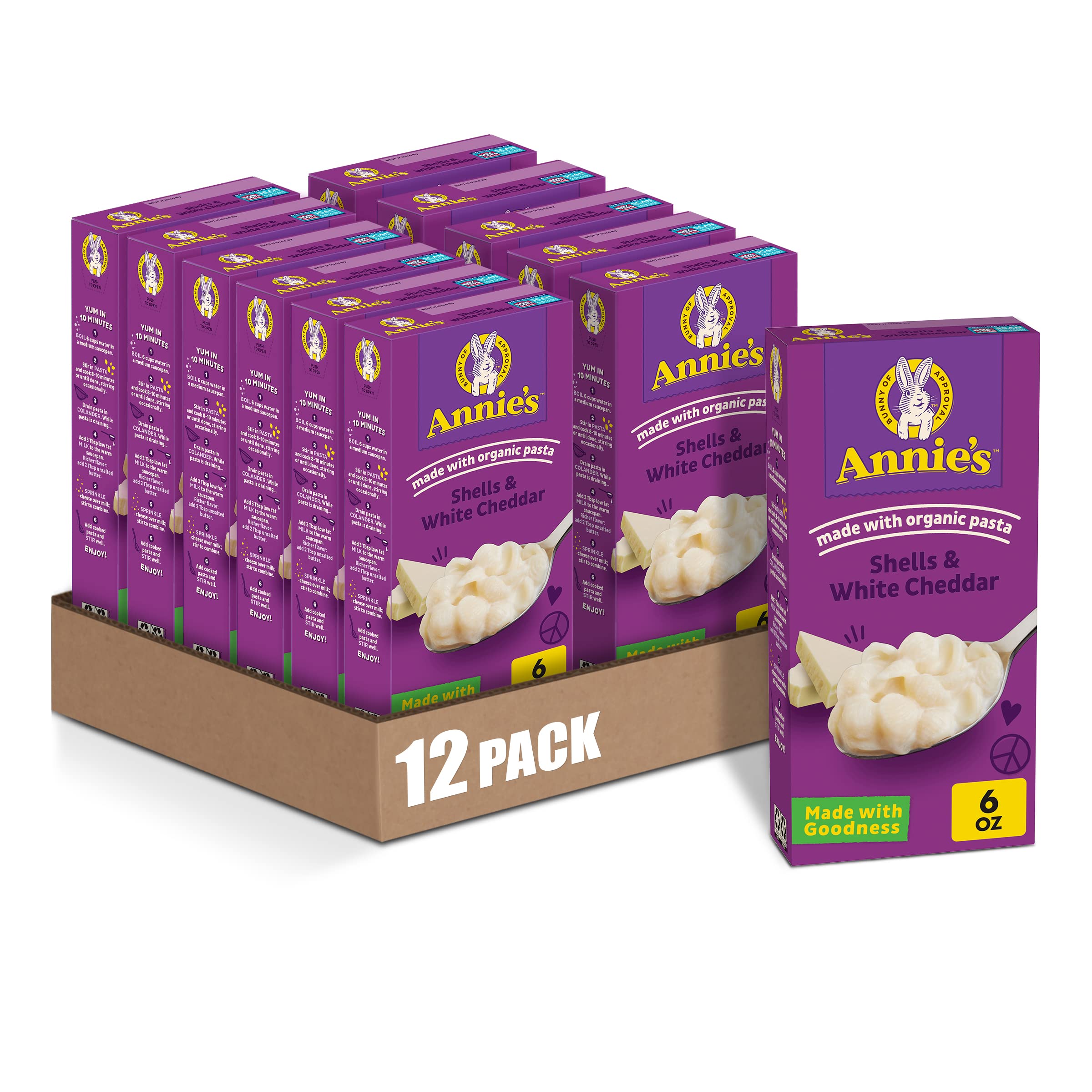 12-Pack 6-oz Annie's Homegrown White Cheddar Shells Mac & Cheese $12.96 w/ S&S