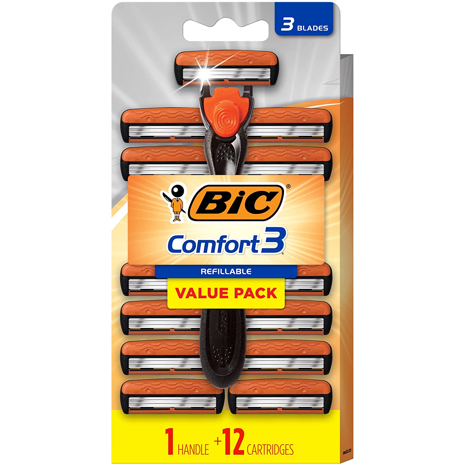 YMMV, 1 handle + 12 cartridges Bic comfort 3 razors, $6.44 w/ coupon and S&S, 1 handle + 7 cartridges BIC hybrid flex 5 titanium, $7.48, + more, Amazon $6.44
