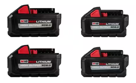 Milwaukee M18 18-Volt Lithium-Ion HIGH OUTPUT XC 8.0Ah (2-Pack) and 6.0Ah Batteries (2-Pack) 48-11-1880-48-11-1880-48-11-1862 - $299