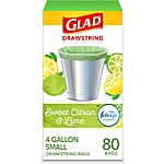 $8.34 /w S&amp;S: Glad OdorShield Small Drawstring Trash Bags, Sweet Citron &amp; Lime, 4 Gal, 80 Ct