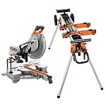 RIDGID 15 Amp 12 in. Corded Dual Bevel Sliding Miter Saw with 70 Deg. Miter Capacity with Professional Compact Miter Saw Stand, $399, FS, Home Depot $399