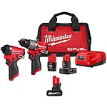 Milwaukee M12 FUEL 12V Brushless Cordless Hammer Drill/Impact Driver Kit w/ 3 Batteries $199 + Free Shipping