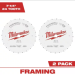 2 pack Milwaukee 7-1/4 in. x 24-Tooth Framing Circular Saw Blade, $10.97, free shipping, Home Depot $10.97