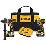 DeWalt 20V Max 1/2" Hammer Drill + 1/4" XR Impact Driver + 2x 5Ah Batteries/Charger $244 for New Customers + Free S/H