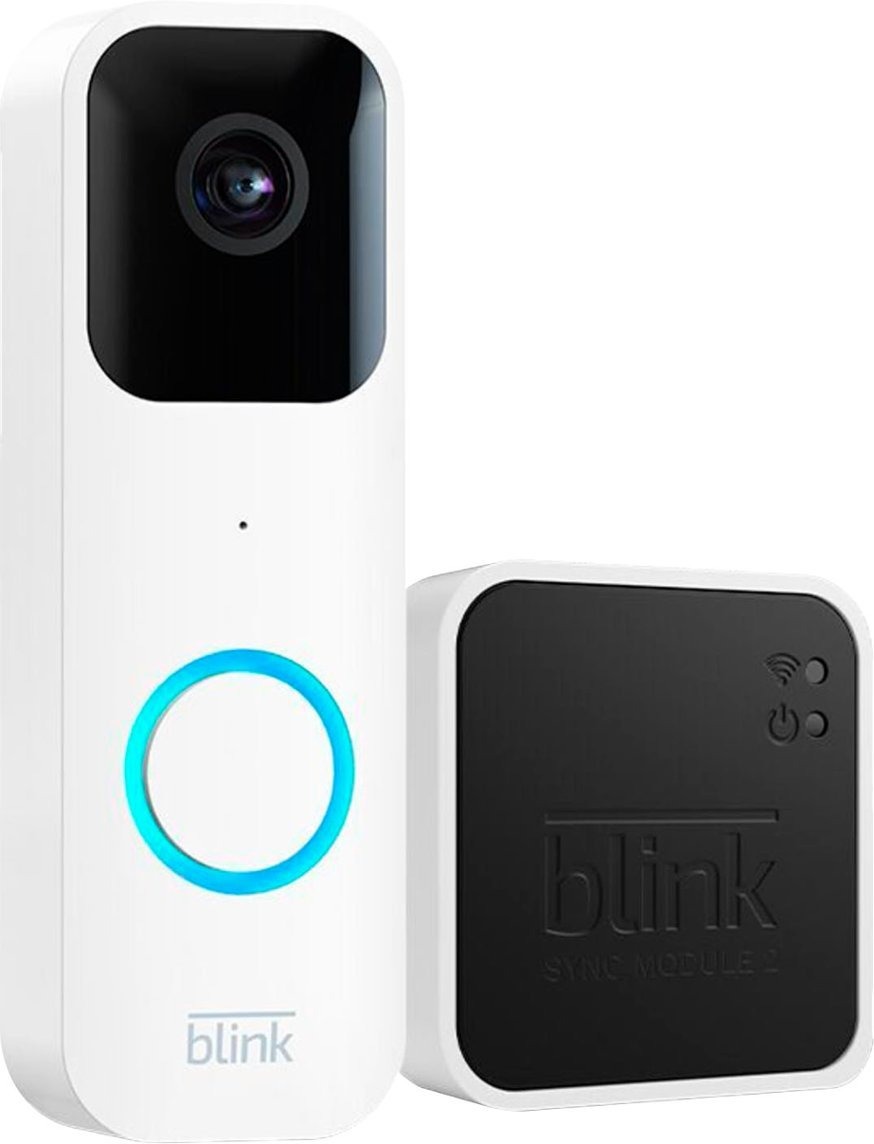 Blink - Smart Wifi Video Doorbell – Wired/Battery Operated with Sync Module 2 - White $49