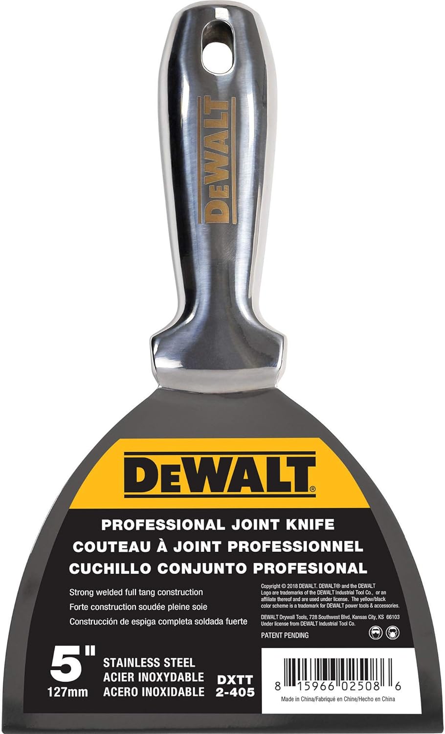 DEWALT 5" All Stainless Steel Joint Knife | One-Piece Premium Polished Metal Putty Blade | 2-405 $9