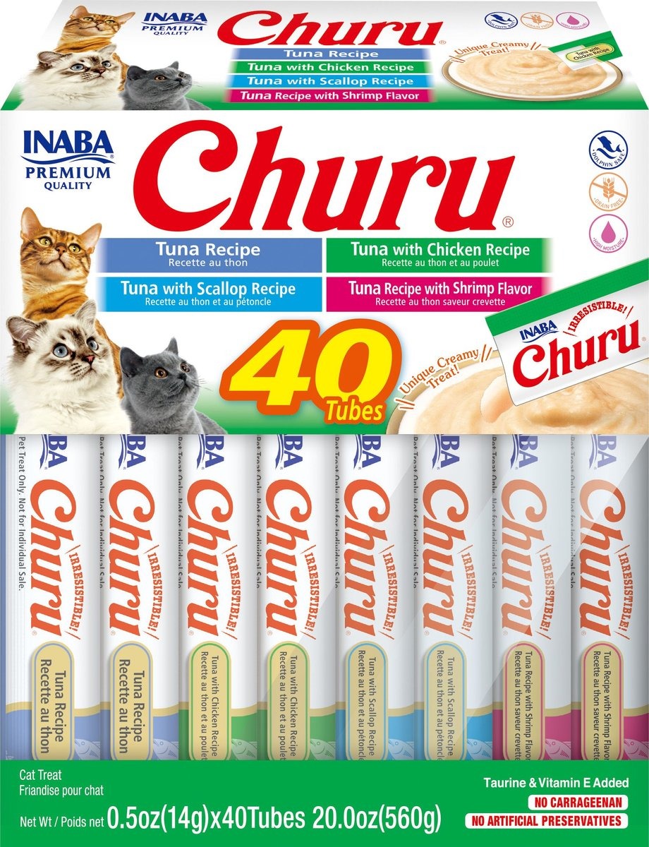 Inaba Churu Tuna & Seafood Variety Creamy Puree Grain-Free Lickable Cat Treats 40ct $17.60