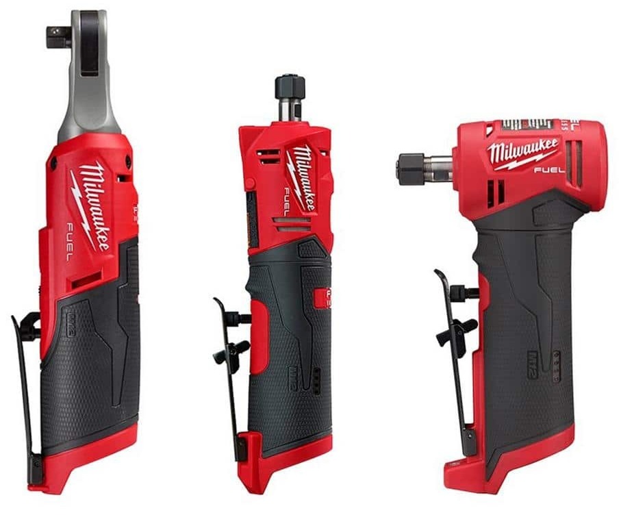 M12 FUEL 12V Lithium-Ion High Speed 3/8 in. Ratchet w/ (1) 1/4 in. Right Angle and (1) 1/4 in. Straight Die Grinder $399