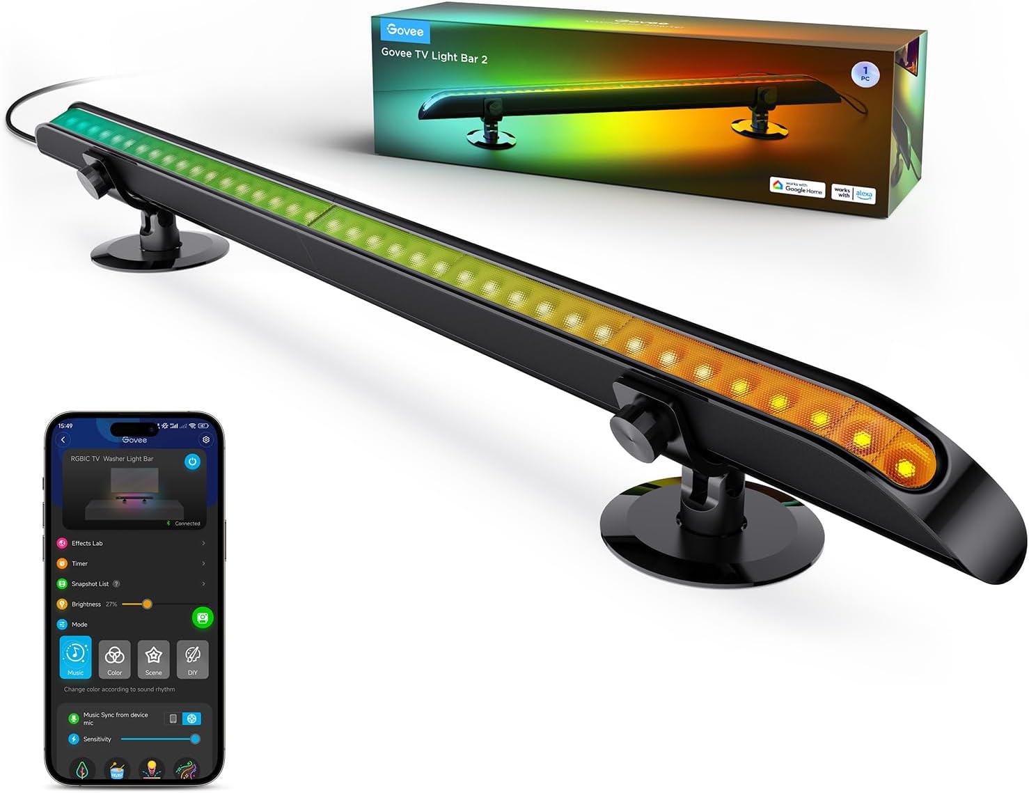 Govee New Smart TV Light Bar 2 [YMMV], 31 Inch LED Light Bar with Scene and Music Modes, RGBIC WiFi TV Light Bar, Suitable for 55-70 inch TVs, Voice - $55.99