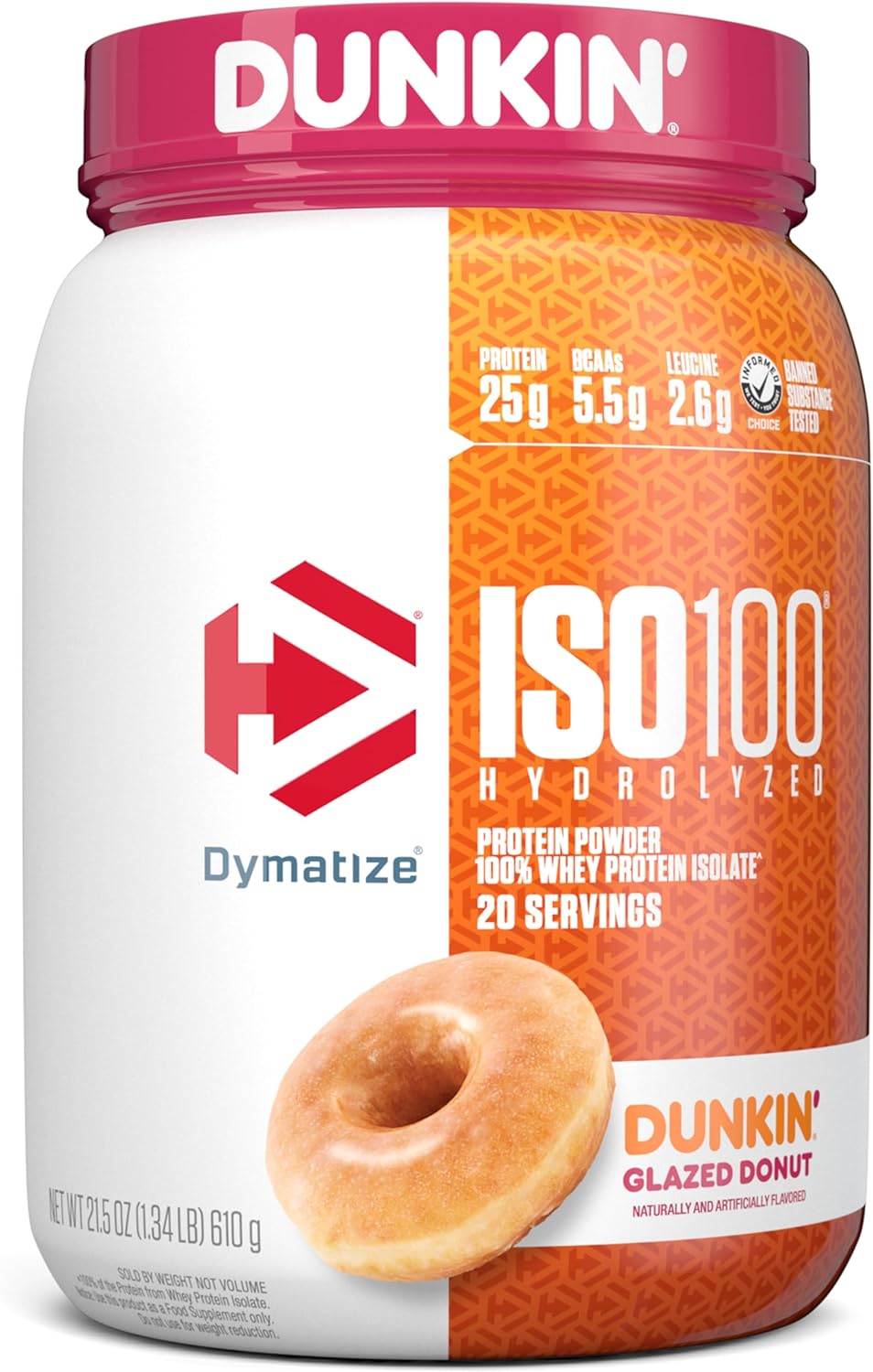 $22.25 w/ S&S: Dymatize ISO100 Hydrolyzed Protein Powder, 100% Whey Isolate, Dunkin' Glazed Donut Flavor, 20 Servings