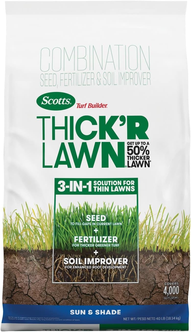 $16.97: 12-lbs Scotts Turf Builder Thick'r Lawn Grass Seed, Fertilizer, & Soil Improver at Amazon