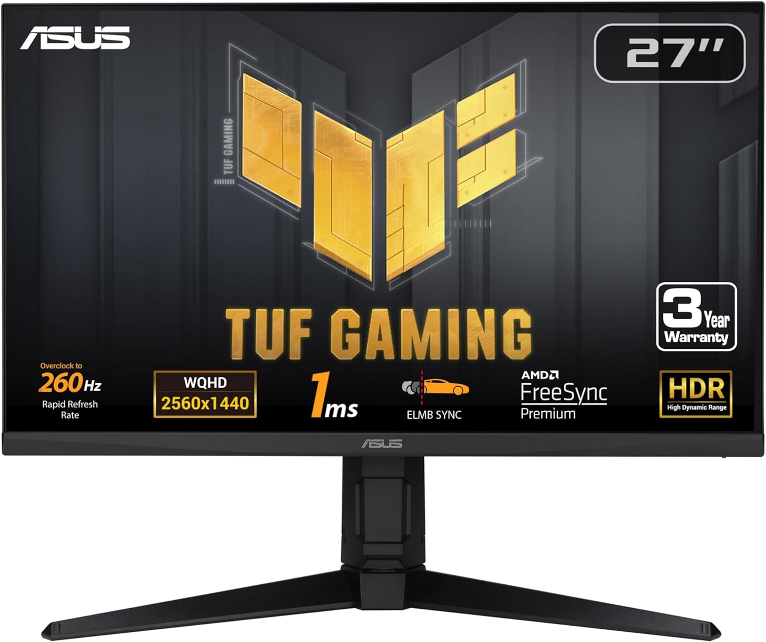 ASUS TUF Gaming 27” 1440P Gaming Monitor (VG27AQML1A) - QHD (2560 x 1440), 260Hz OC, 1ms, Fast IPS, Freesync AND Gsync $229