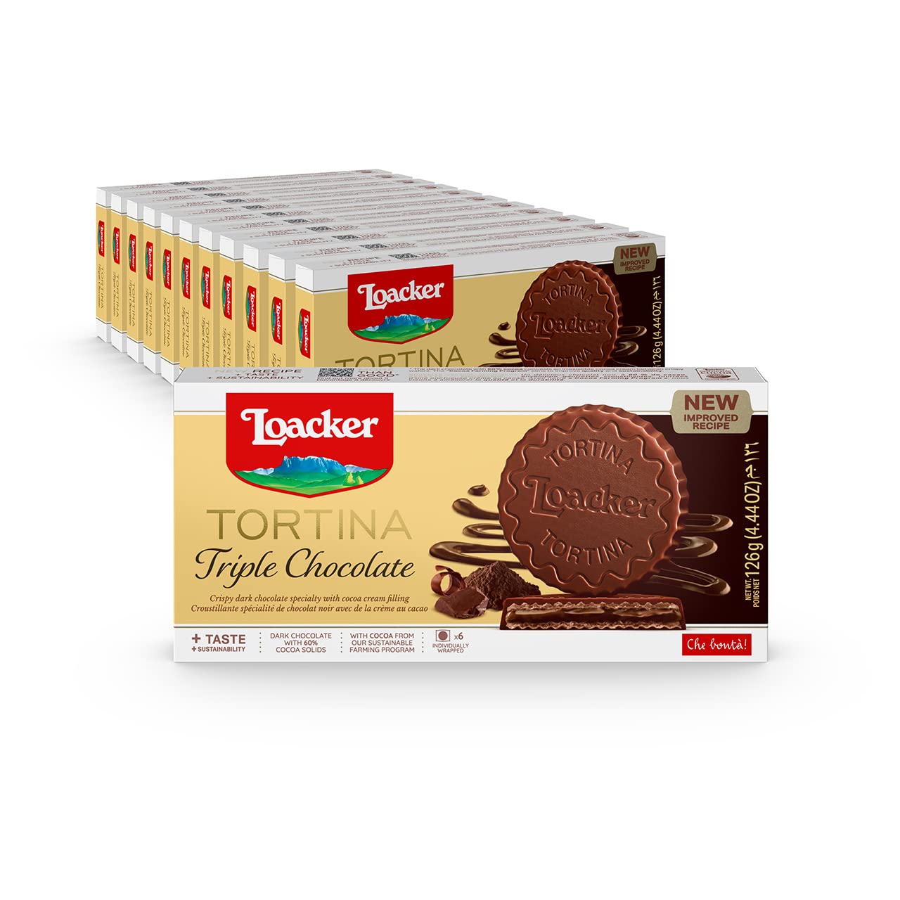 YMMV Loacker Tortina Triple Chocolate - Individually Wrapped Premium Dark Chocolate Enrobed Crispy Cocoa Wafer Tartlets with Cocoa Cream Filling - Pack of 12 - $20.24