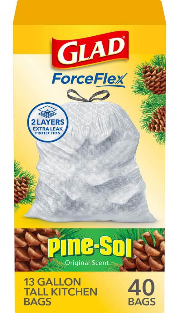 Glad 13 Gal 40ct Force Flex DS Pine-Sol OS Trash Bag 1258722372 - $2.92 - Home Depot B&M
