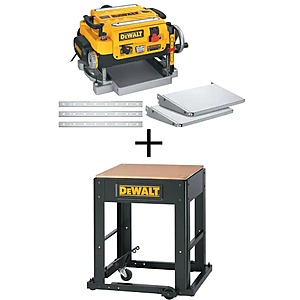 [DeWalt] [Memorial Sale] 15 Amp 13 in. Corded Heavy-Duty Thickness Planer, (3) Knives, In/Out Feed Tables, and Mobile Thickness Planer Stand $699