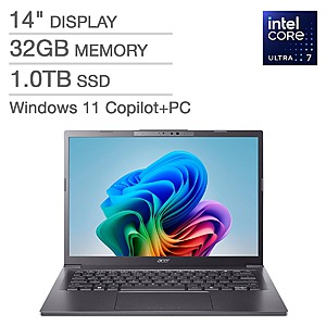Acer Aspire 14" AI Touchscreen Laptop - Intel Core Ultra 7 258V Processor - WUXGA (1920 x 1200) Display - Windows 11; 32GB; 1TB SSD $749.99