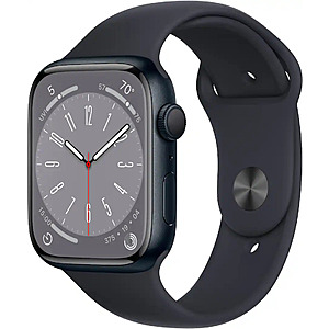 Apple Geek Squad Certified Refurbished Watch Series 8 (GPS) 45mm Aluminum Case with Midnight Sport Band - M/L - Midnight - (2022) $169.99