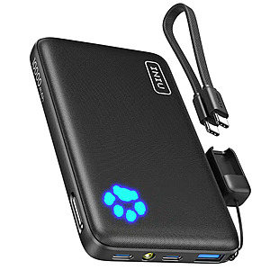 INIU power bank, 10000mah, 22.5w, detachable cable $13