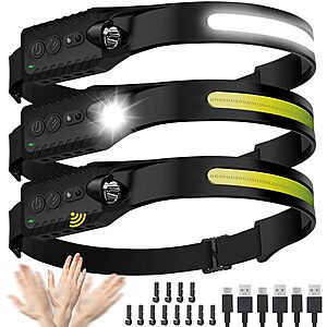 3-Pack Nessciera Wide Beam LED USB-C Rechargeable Headlamp w/ 5 Lighting Modes $5.95