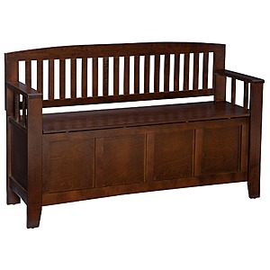 50" Linon Cynthia Slat Back Wood Bench w/ Flip Top Storage (50"L x 17.25"D x 32"H, Walnut Brown) $107.09 + Free Shipping