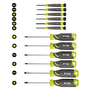 RYOBI Screwdriver Set (12-Piece) with Cushion Grip Handles $14.97